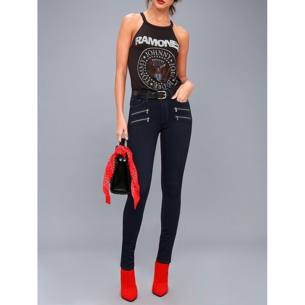 Paige | Edgemont Double Zippers Faded Washed Black Fog Fitted Chic Skinny Jeans